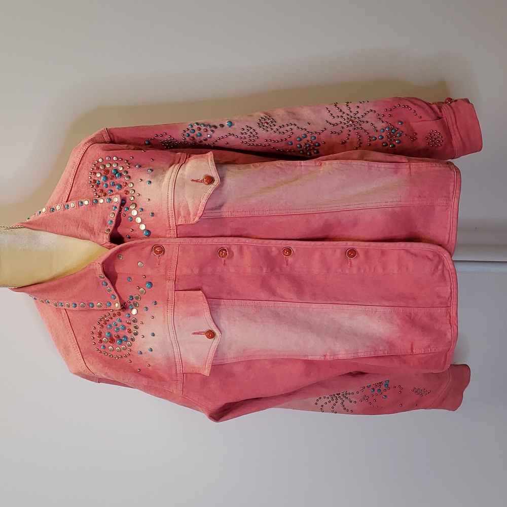 DG2 studded pink denim jacket size 1X   cll